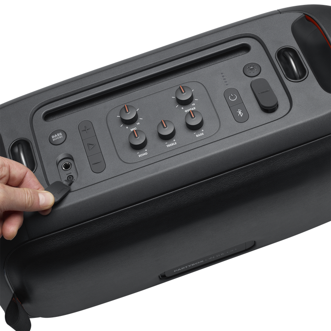 JBL PartyBox On-The-Go - Black - Portable party speaker with built-in lights and wireless mic - Detailshot 2 image number null